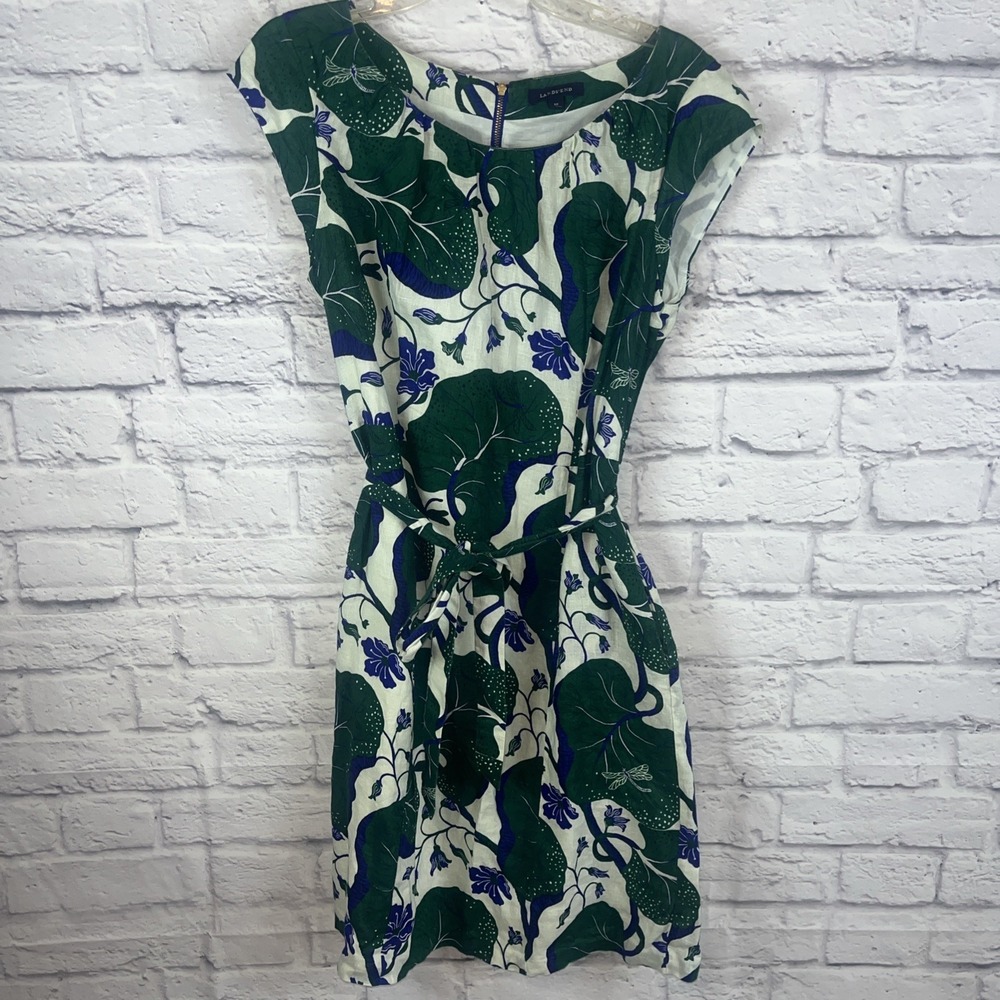 Lands End Women's 100% Linen Lined Botanical Print Beachy Dress Size 12